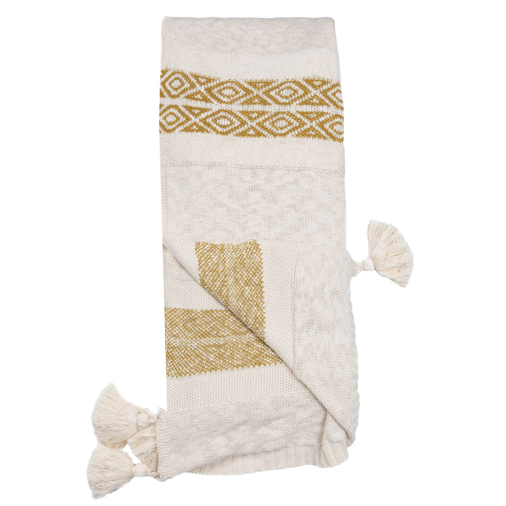 Necalli Striped Cotton Knit Throw Blanket 50x60 with Tassels