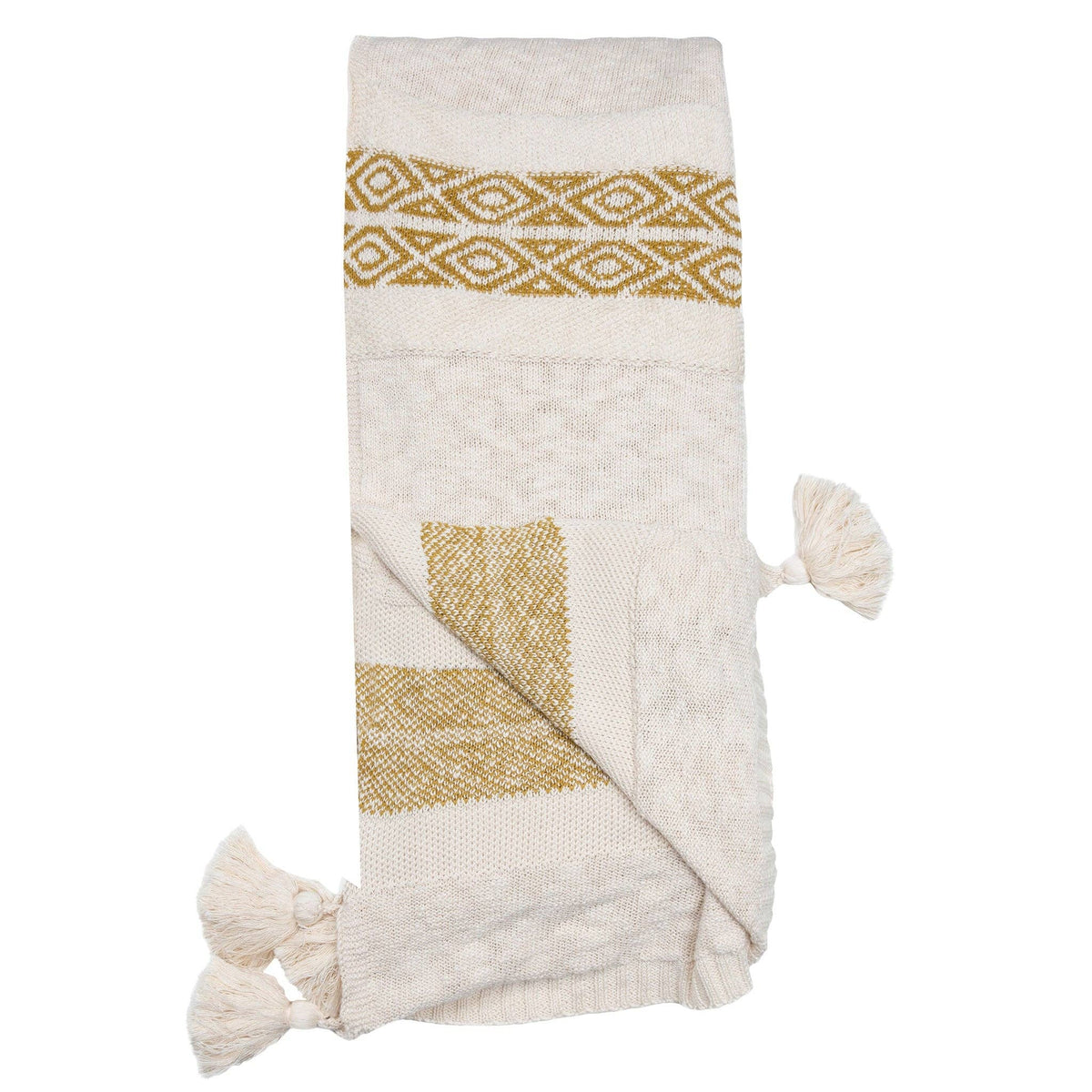 Necalli Striped Cotton Knit Throw Blanket 50x60 with Tassels