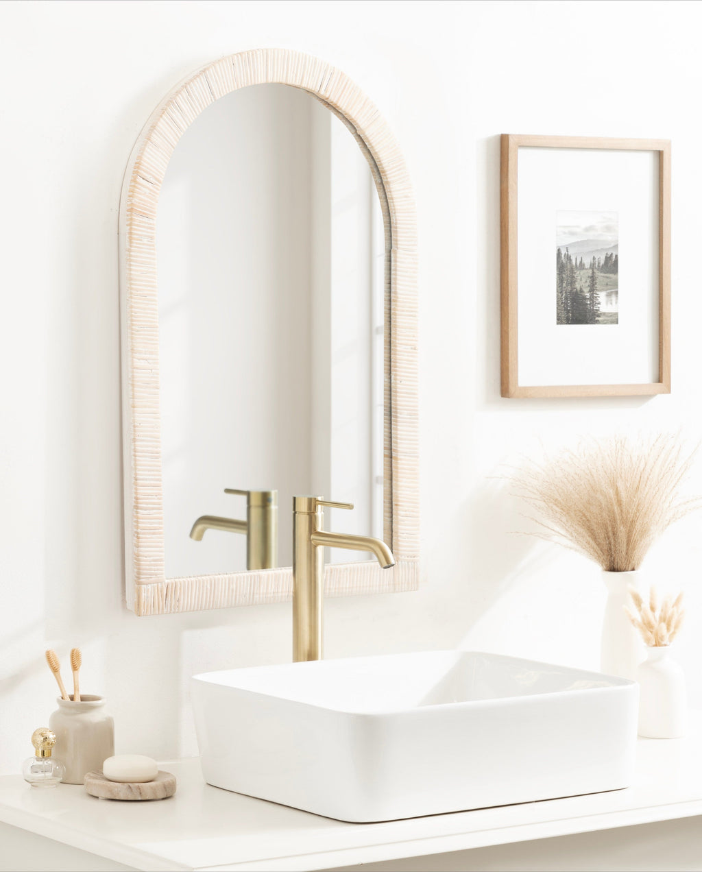 Rahfy Rattan Arch Wall Mirror – Boho Arched Mirror in 3 Finishes