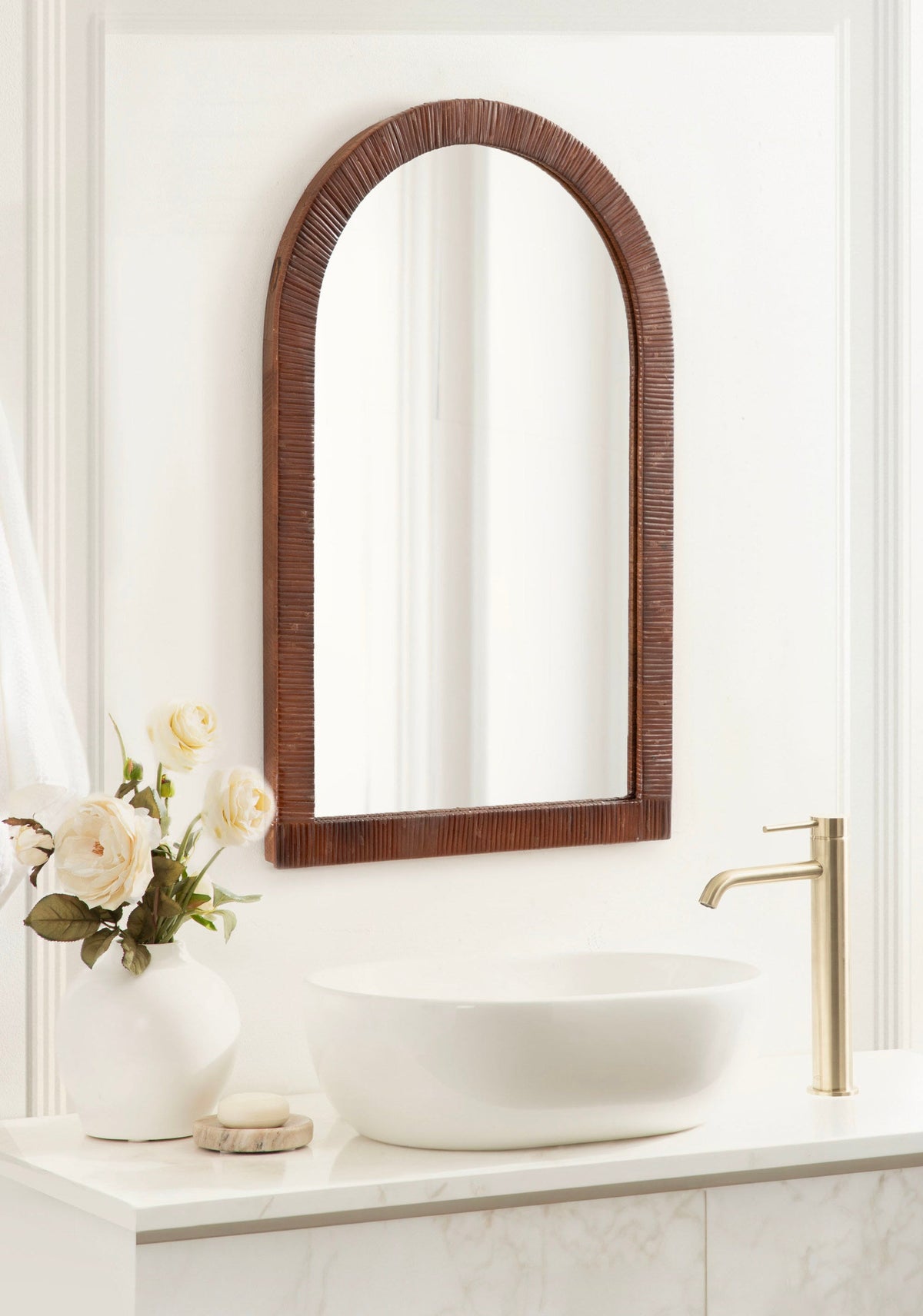 Rahfy Rattan Arch Wall Mirror – Boho Arched Mirror in 3 Finishes
