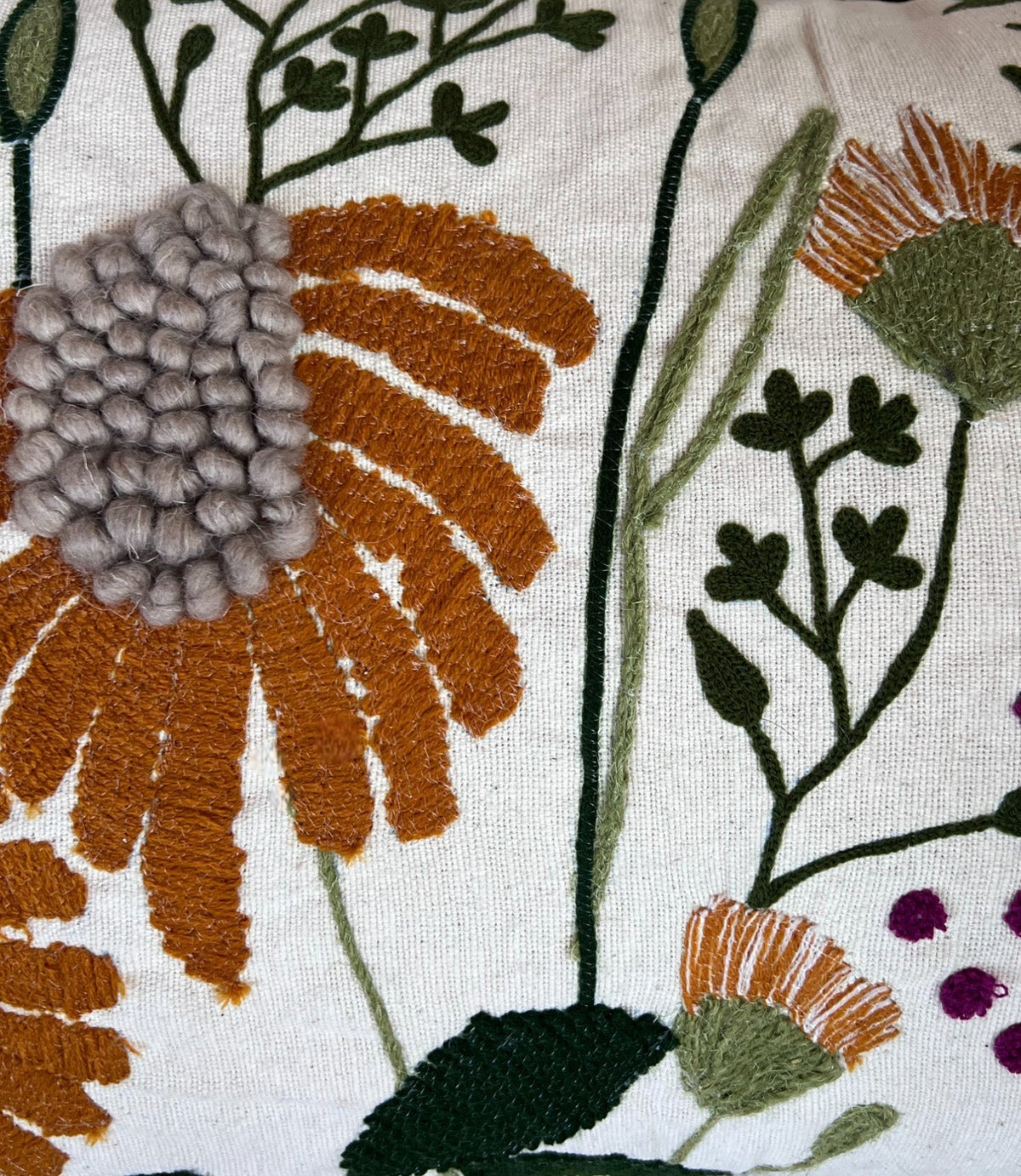 Floral Embroidered Lumbar Pillow Cover 16x24 – Neutral Boho Throw Pillow