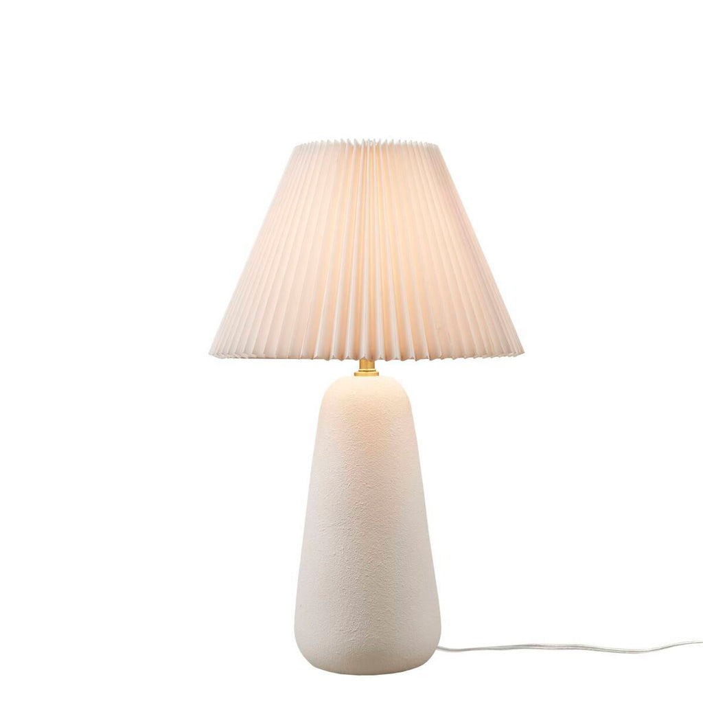 Textured White Ceramic Table Lamp with Fluted Pleated Shade, 21" Lamp