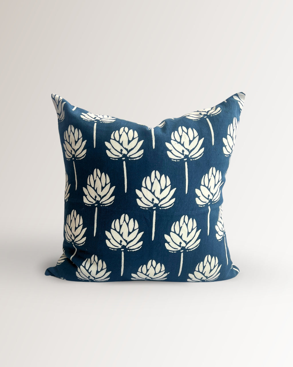 Lotus Bloom Pure Linen Pillow Cover, Navy Blue