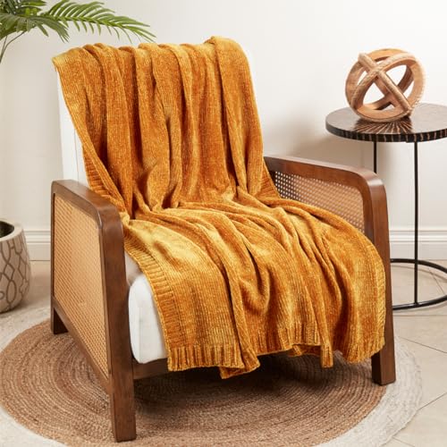Chunky Knit Chenille Throw Blanket 50x60 – Soft Cozy Throw in 7 Colors