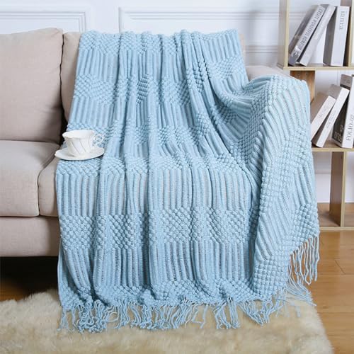 Striped Knit Fringe Throw Blanket 50x60 in 10 Colors