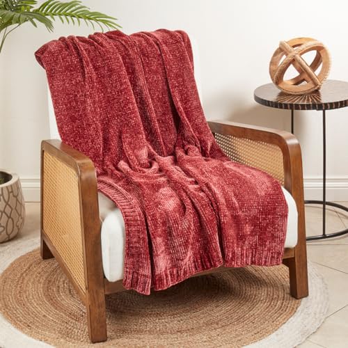 Chunky Knit Chenille Throw Blanket 50x60, Soft Cozy Throw in 7 Colors