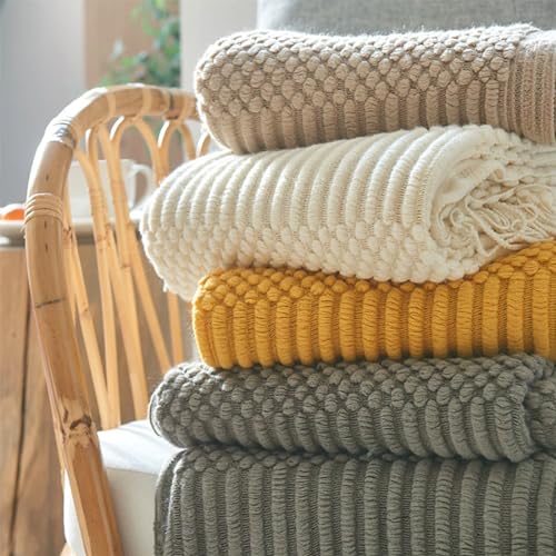 Striped Knit Fringe Throw Blanket 50x60 – 10 Colors