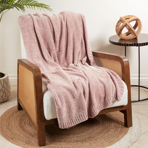 Chunky Knit Chenille Throw Blanket 50x60 – Soft Cozy Throw in 7 Colors