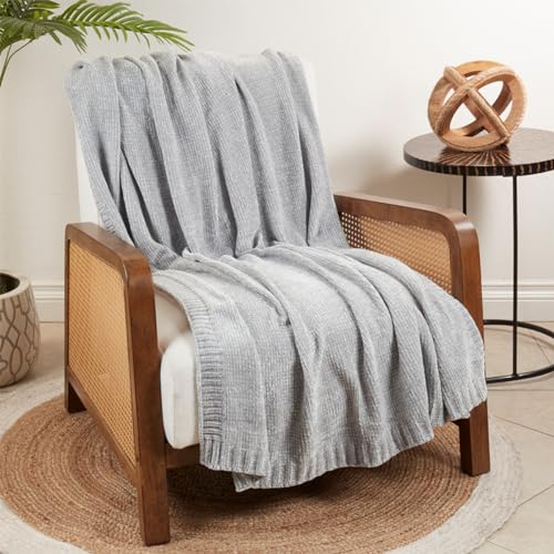 Chunky Knit Chenille Throw Blanket 50x60 – Soft Cozy Throw in 7 Colors