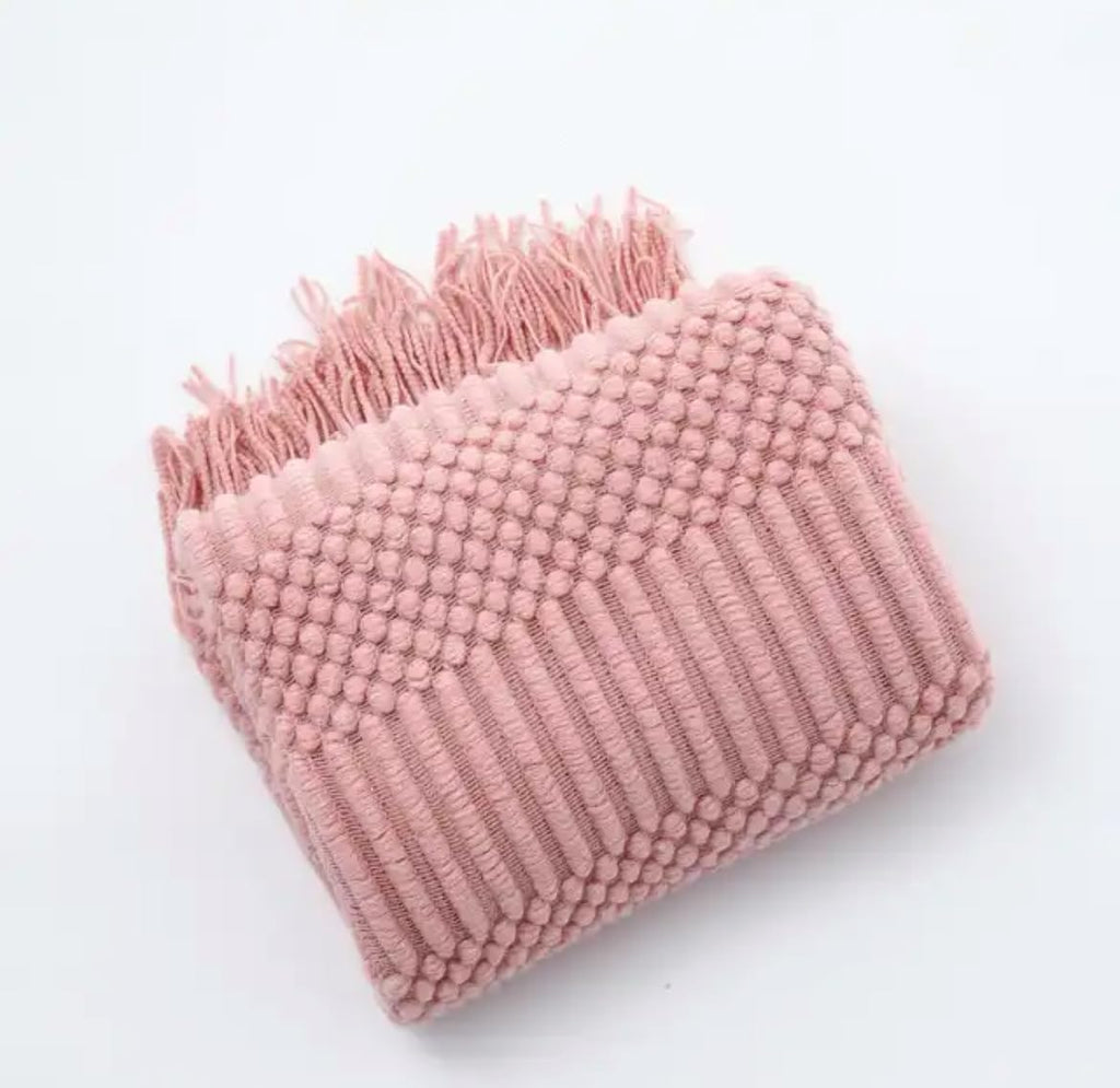 Striped Knit Fringe Throw Blanket 50x60 – 10 Colors