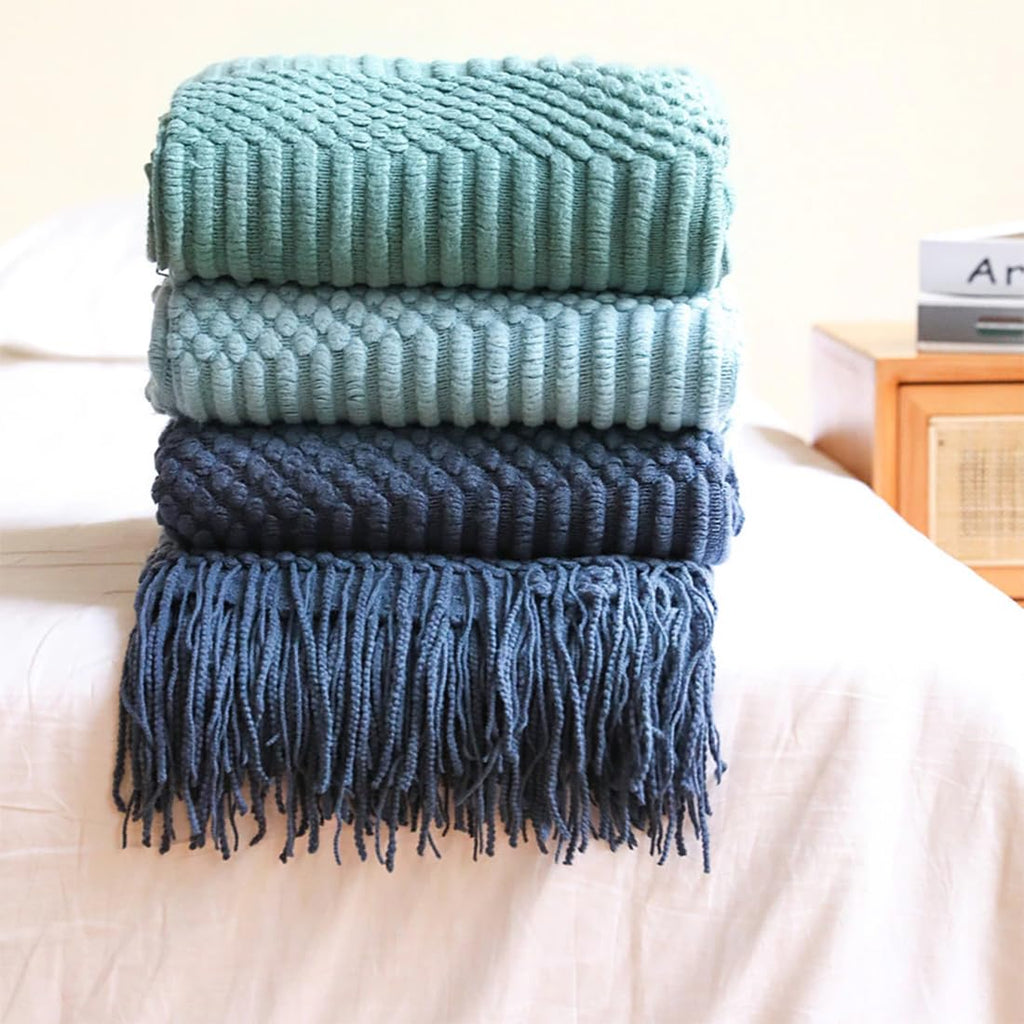 Striped Knit Fringe Throw Blanket 50x60 – 10 Colors