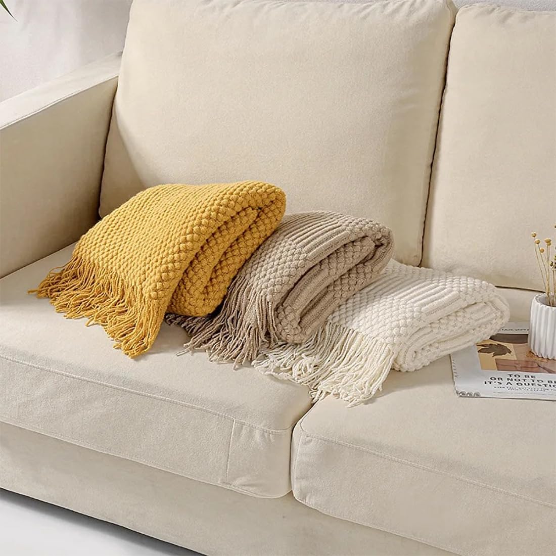 Striped Knit Fringe Throw Blanket 50x60 – 10 Colors