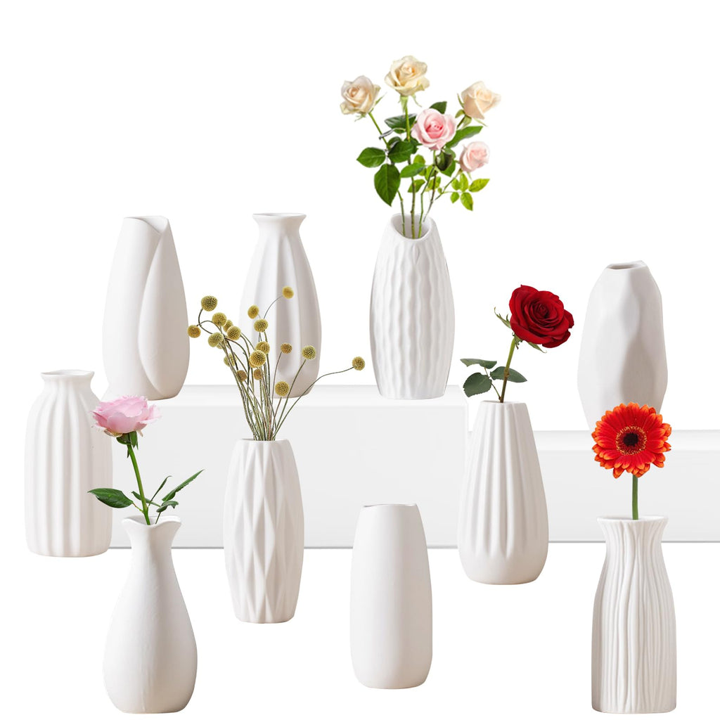 White Ceramic Bud Vase Set of 10, Small 5" Mini Vases for Centerpieces
