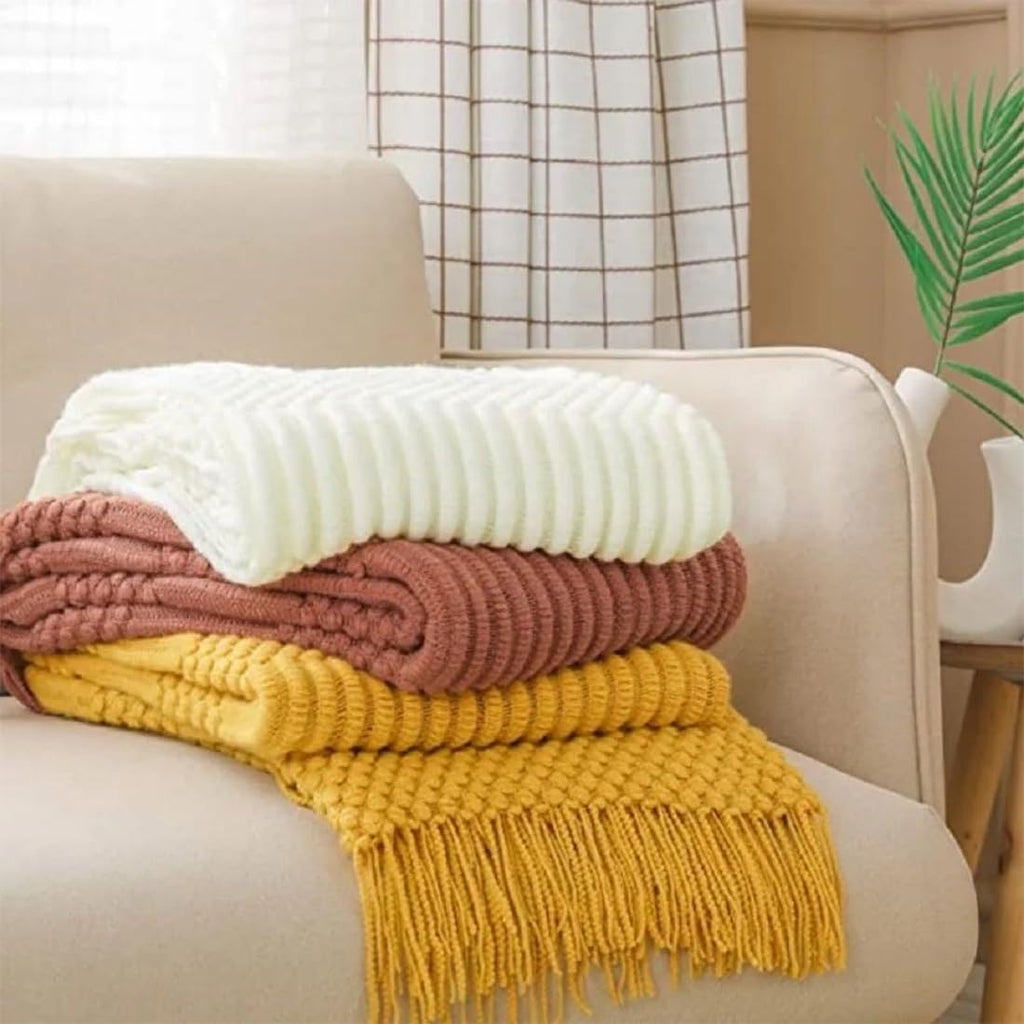 Striped Knit Fringe Throw Blanket 50x60 – 10 Colors