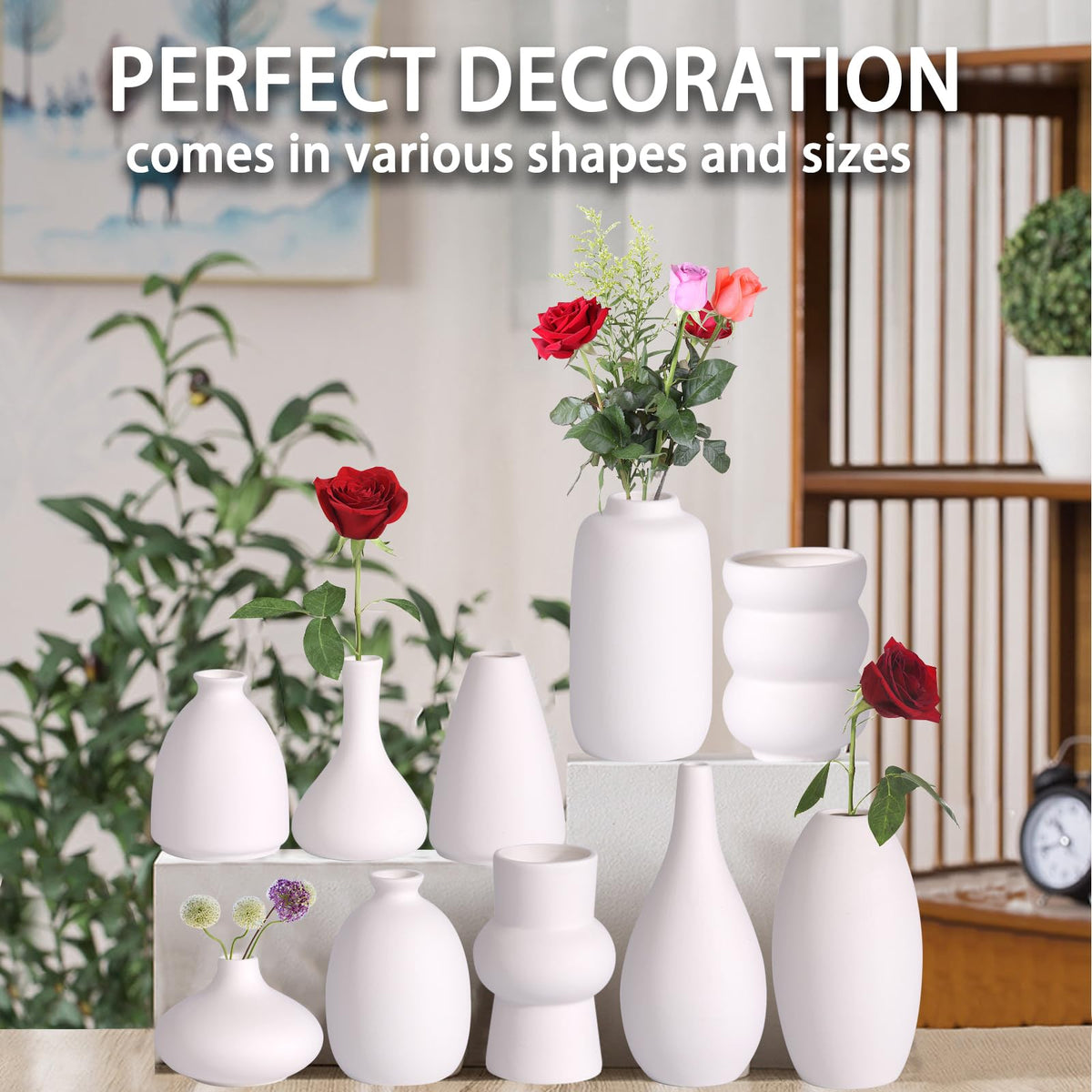White Ceramic Bud Vase Set of 10 – Small 5" Mini Vases for Centerpieces