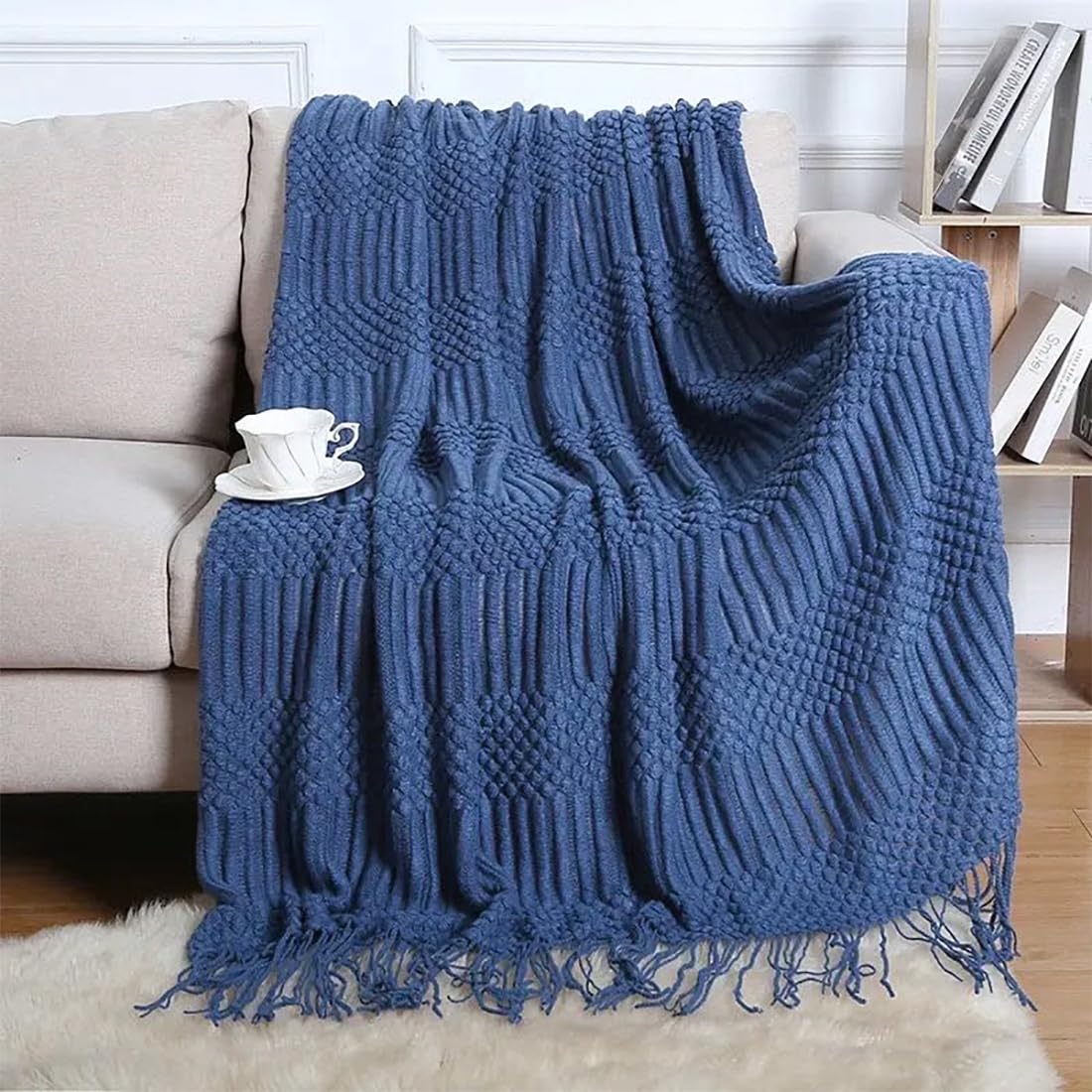 Striped Knit Fringe Throw Blanket 50x60 – 10 Colors