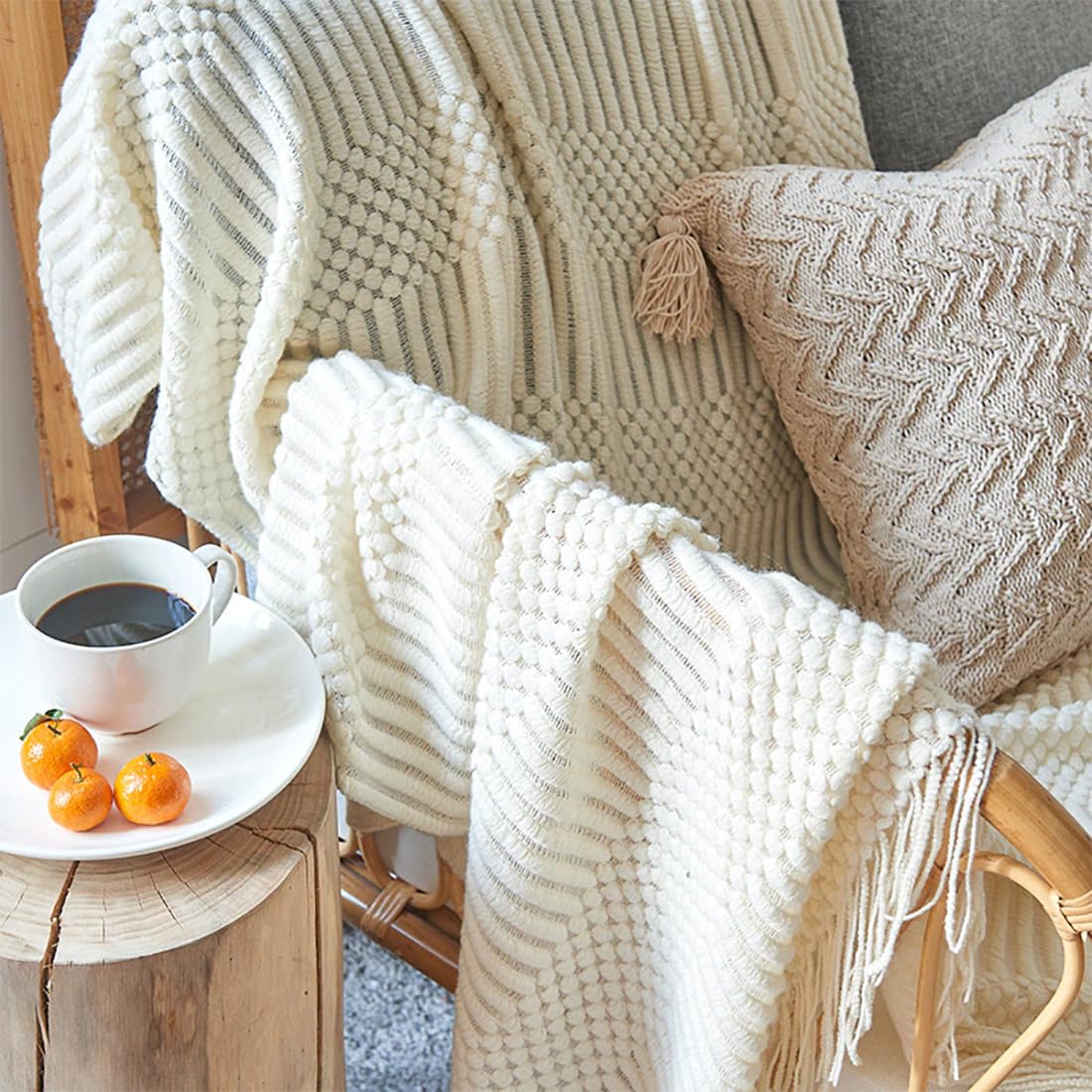 Striped Knit Fringe Throw Blanket 50x60 – 10 Colors