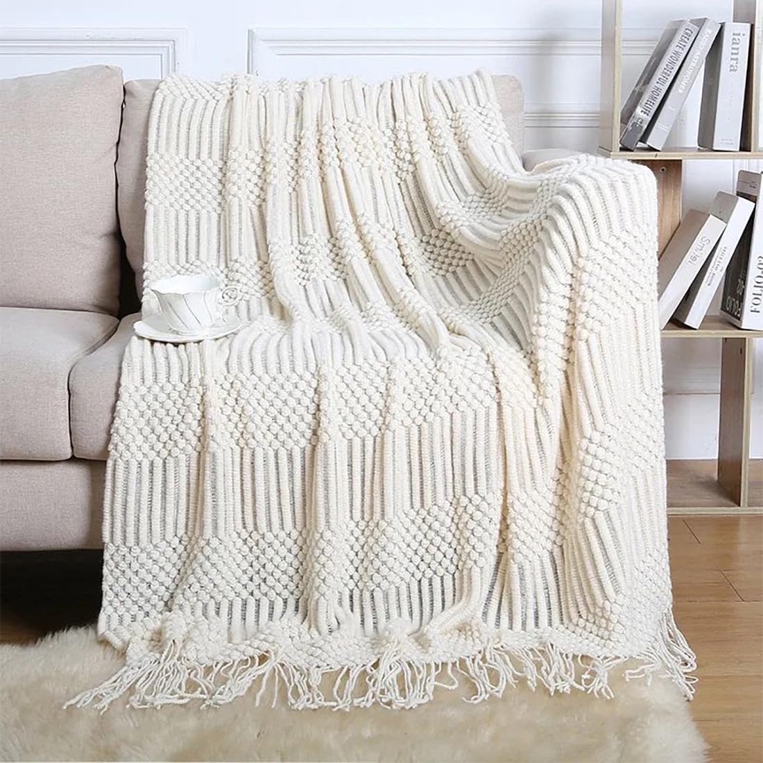 Striped Knit Fringe Throw Blanket 50x60 – 10 Colors