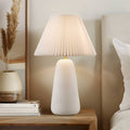 Textured White Ceramic Table Lamp with Fluted Pleated Shade – 21" Lamp