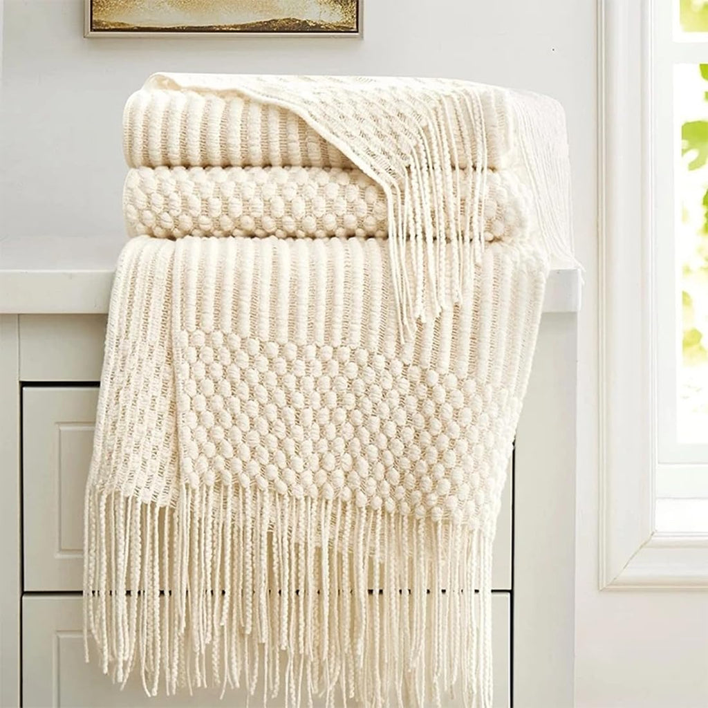 Striped Knit Fringe Throw Blanket 50x60 – 10 Colors
