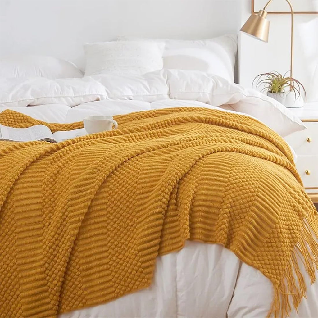 Striped Knit Fringe Throw Blanket 50x60 – 10 Colors