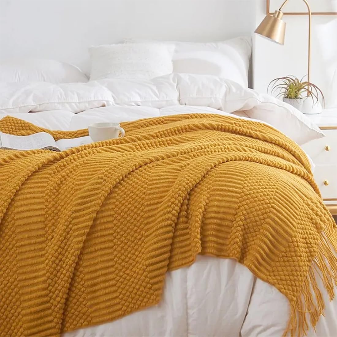 Striped Knit Fringe Throw Blanket 50x60 – 10 Colors