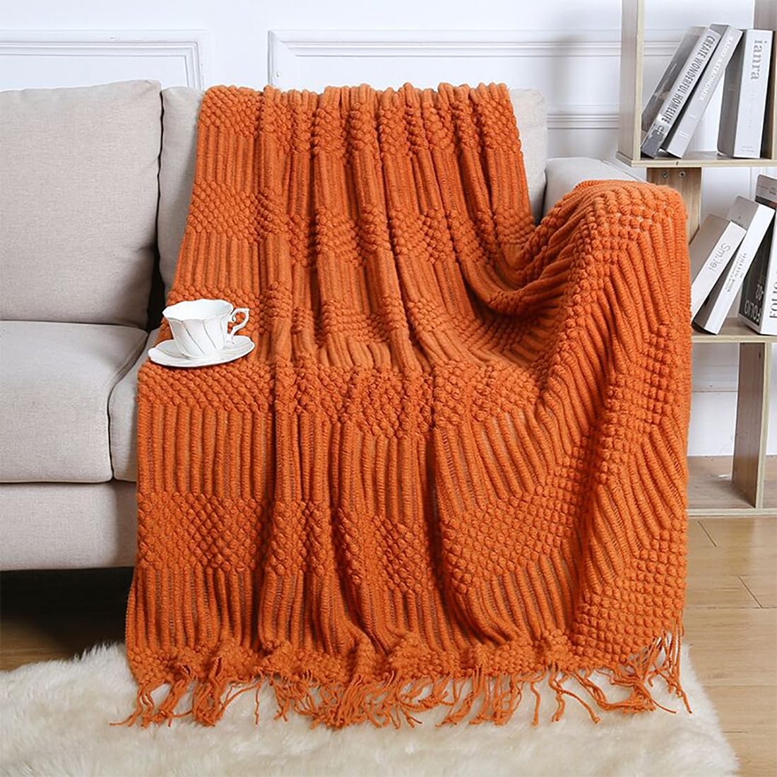 Striped Knit Fringe Throw Blanket 50x60 – 10 Colors