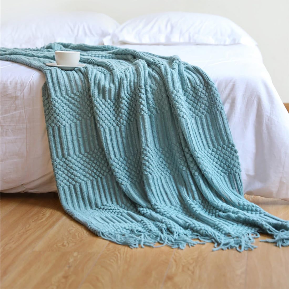 Striped Knit Fringe Throw Blanket 50x60 – 10 Colors
