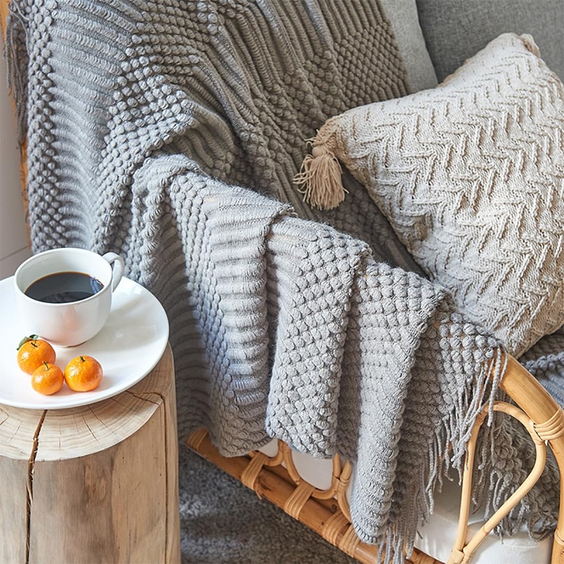 Striped Knit Fringe Throw Blanket 50x60 – 10 Colors