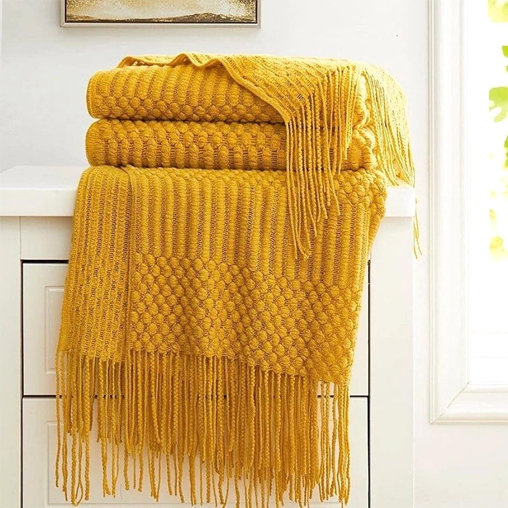 Striped Knit Fringe Throw Blanket 50x60 – 10 Colors