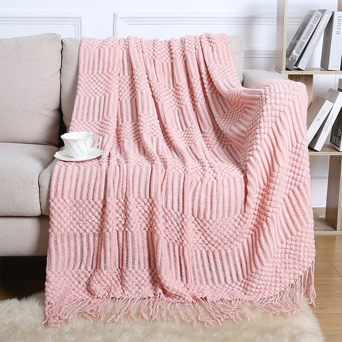 Striped Knit Fringe Throw Blanket 50x60 – 10 Colors