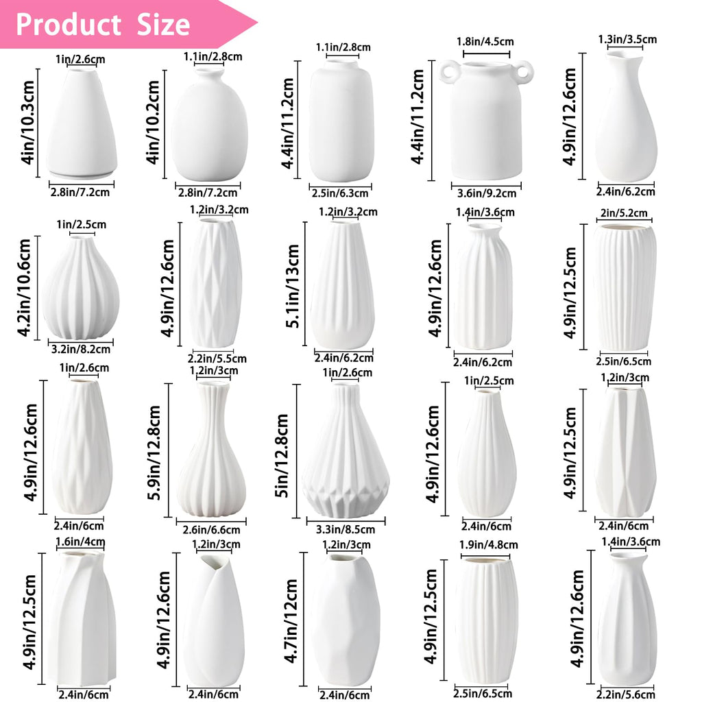 White Ceramic Bud Vase Set of 10 – Small 5" Mini Vases for Centerpieces