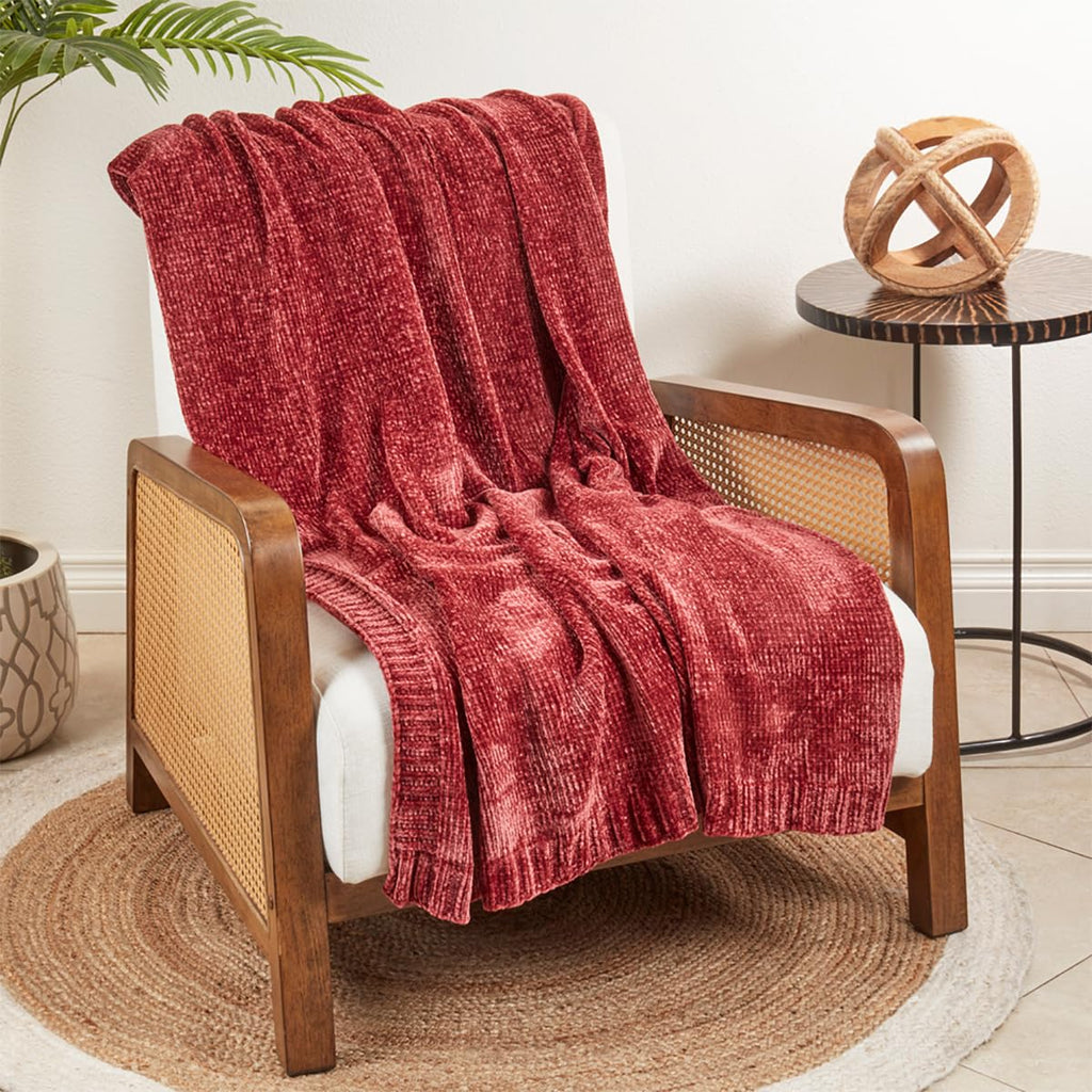 Chunky Knit Chenille Throw Blanket 50x60 – Soft Cozy Throw in 7 Colors