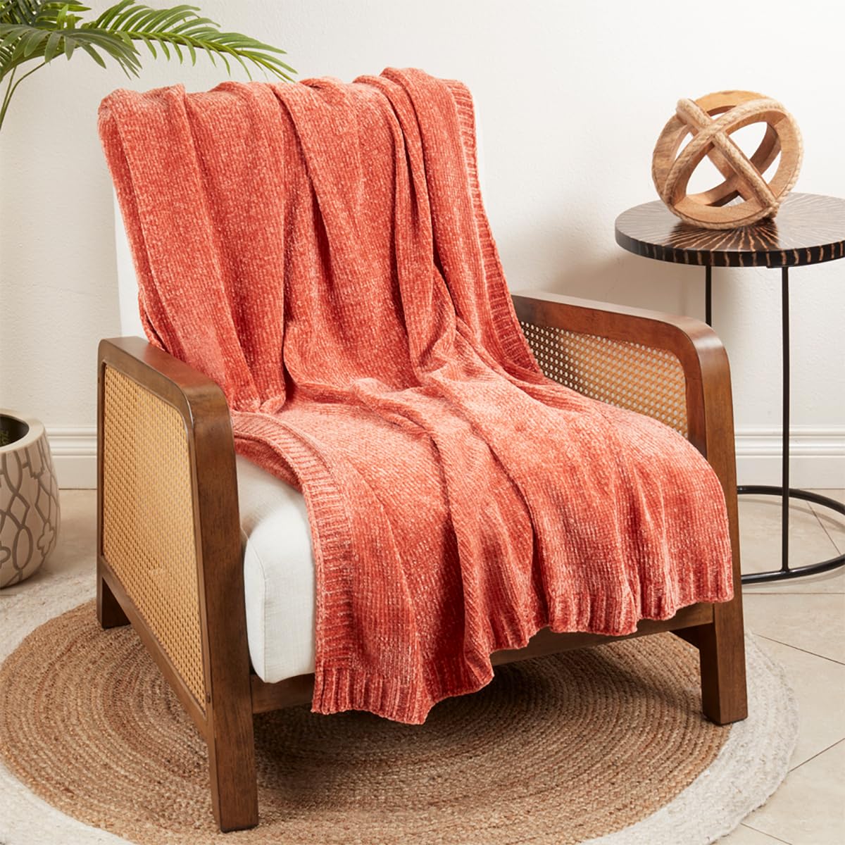 Chunky Knit Chenille Throw Blanket 50x60 – Soft Cozy Throw in 7 Colors