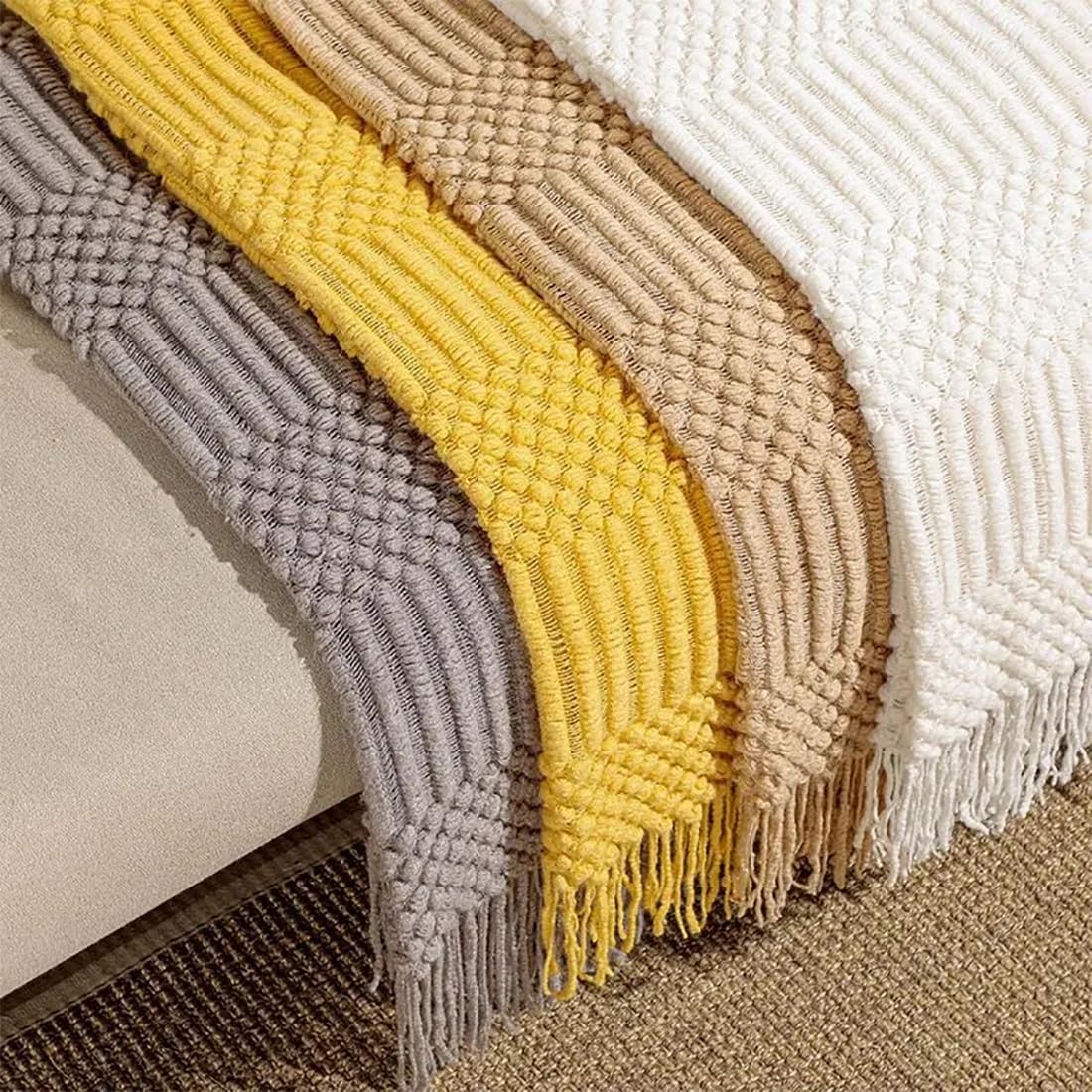 Striped Knit Fringe Throw Blanket 50x60 – 10 Colors