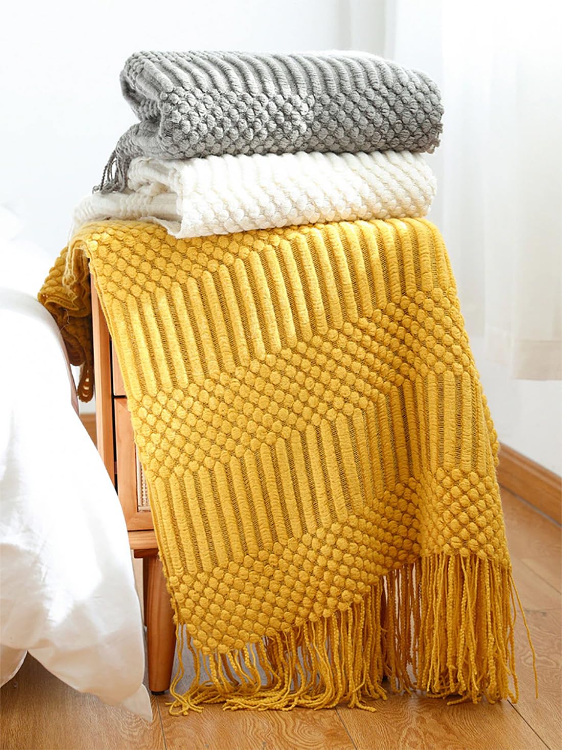Striped Knit Fringe Throw Blanket 50x60 – 10 Colors