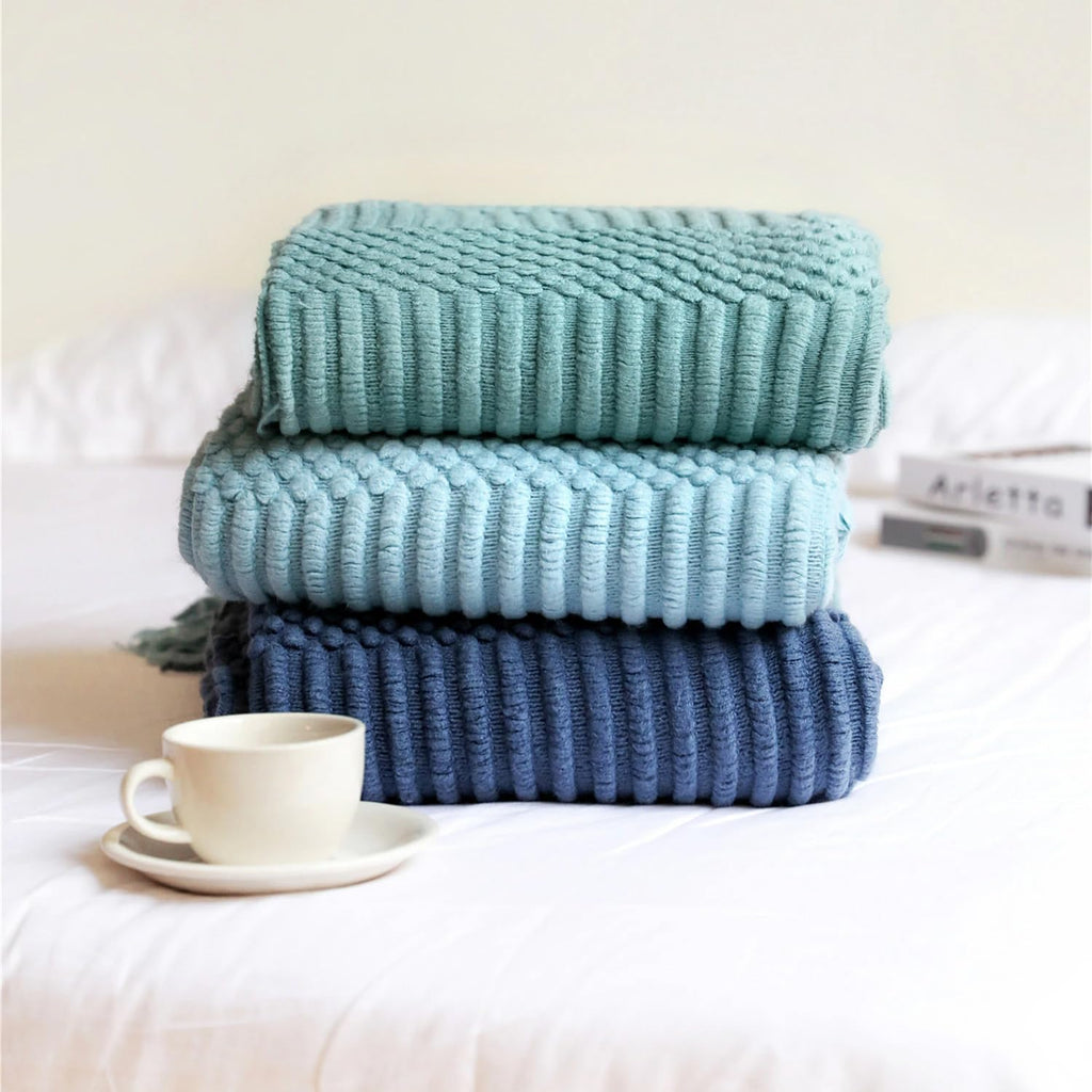 Striped Knit Fringe Throw Blanket 50x60 – 10 Colors