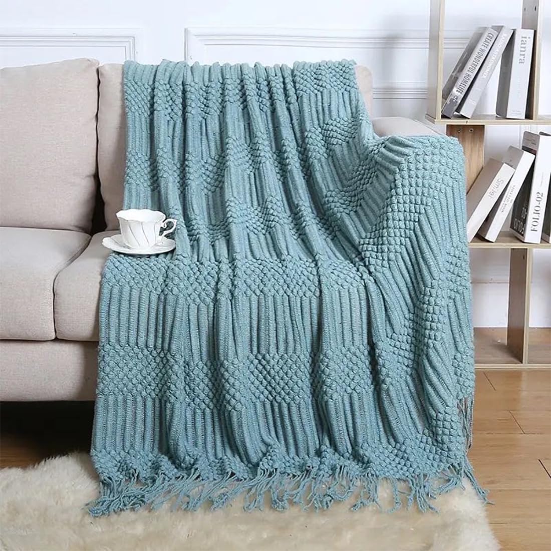 Striped Knit Fringe Throw Blanket 50x60 – 10 Colors