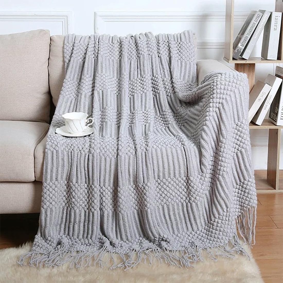 Striped Knit Fringe Throw Blanket 50x60 – 10 Colors