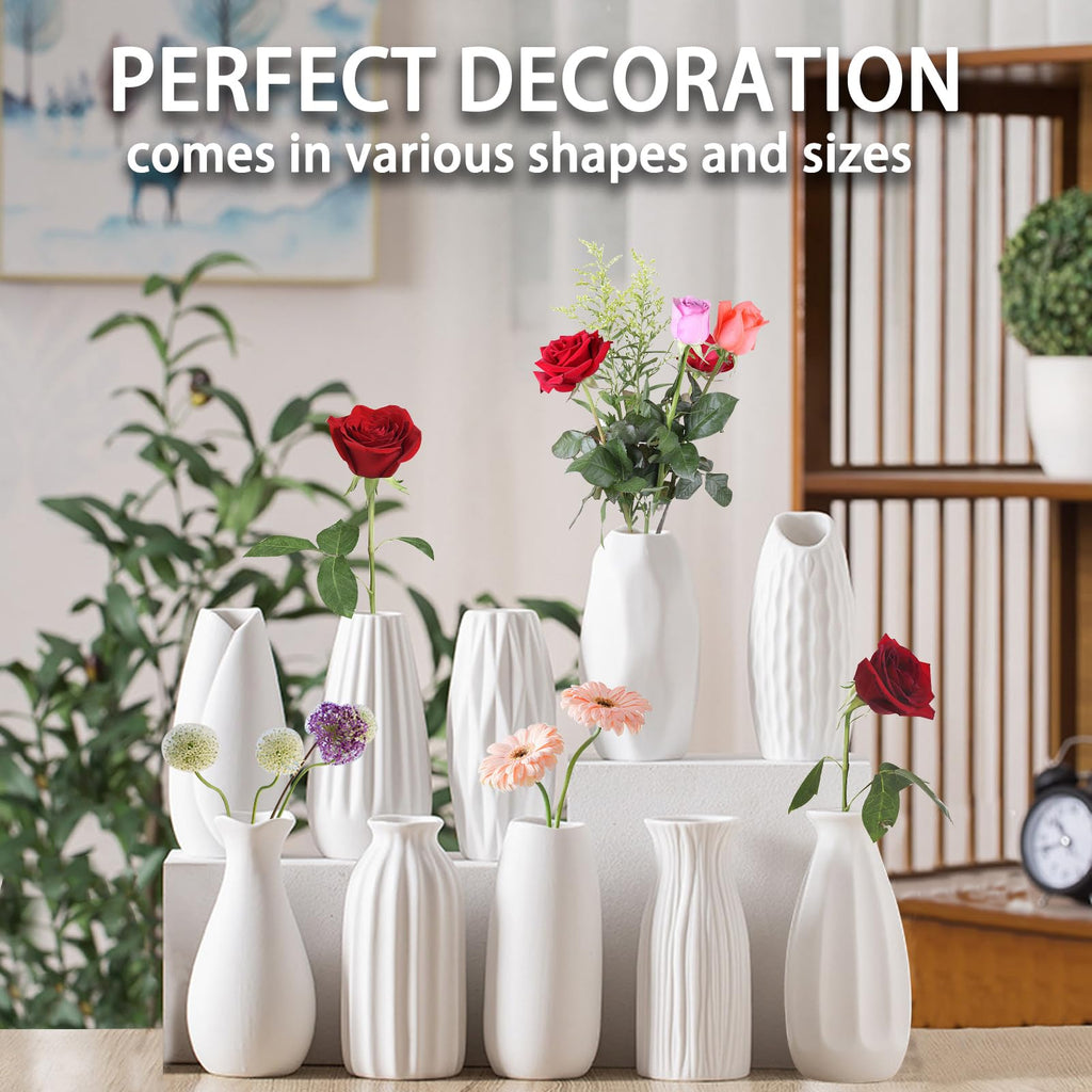 White Ceramic Bud Vase Set of 10 – Small 5" Mini Vases for Centerpieces