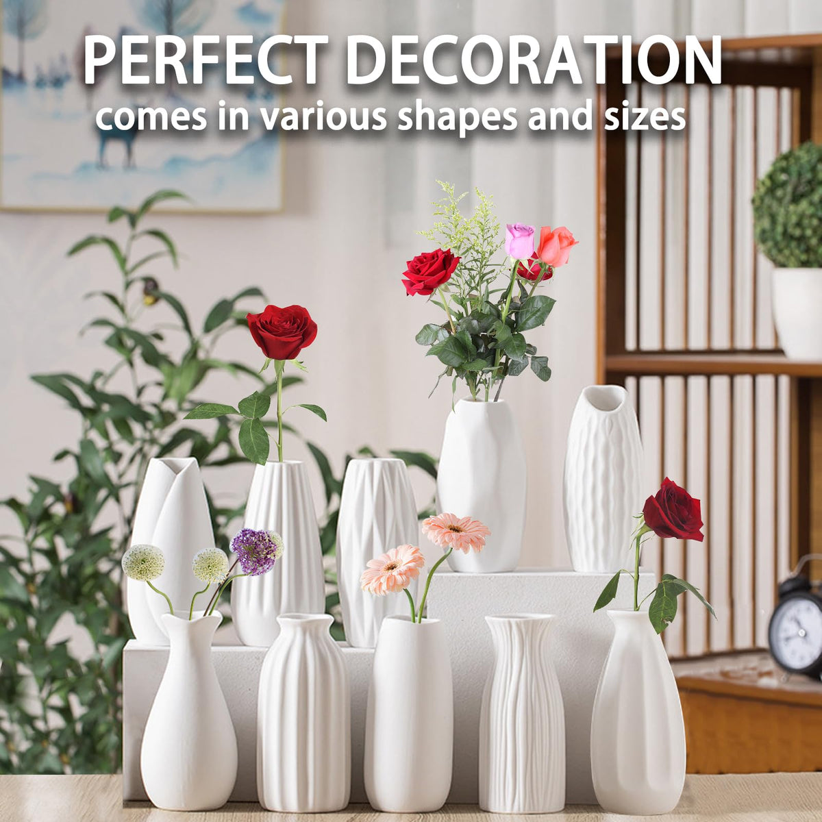 White Ceramic Bud Vase Set of 10 – Small 5" Mini Vases for Centerpieces