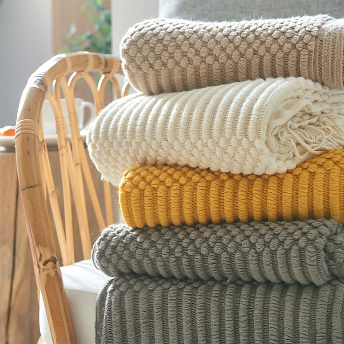Striped Knit Fringe Throw Blanket 50x60 – 10 Colors