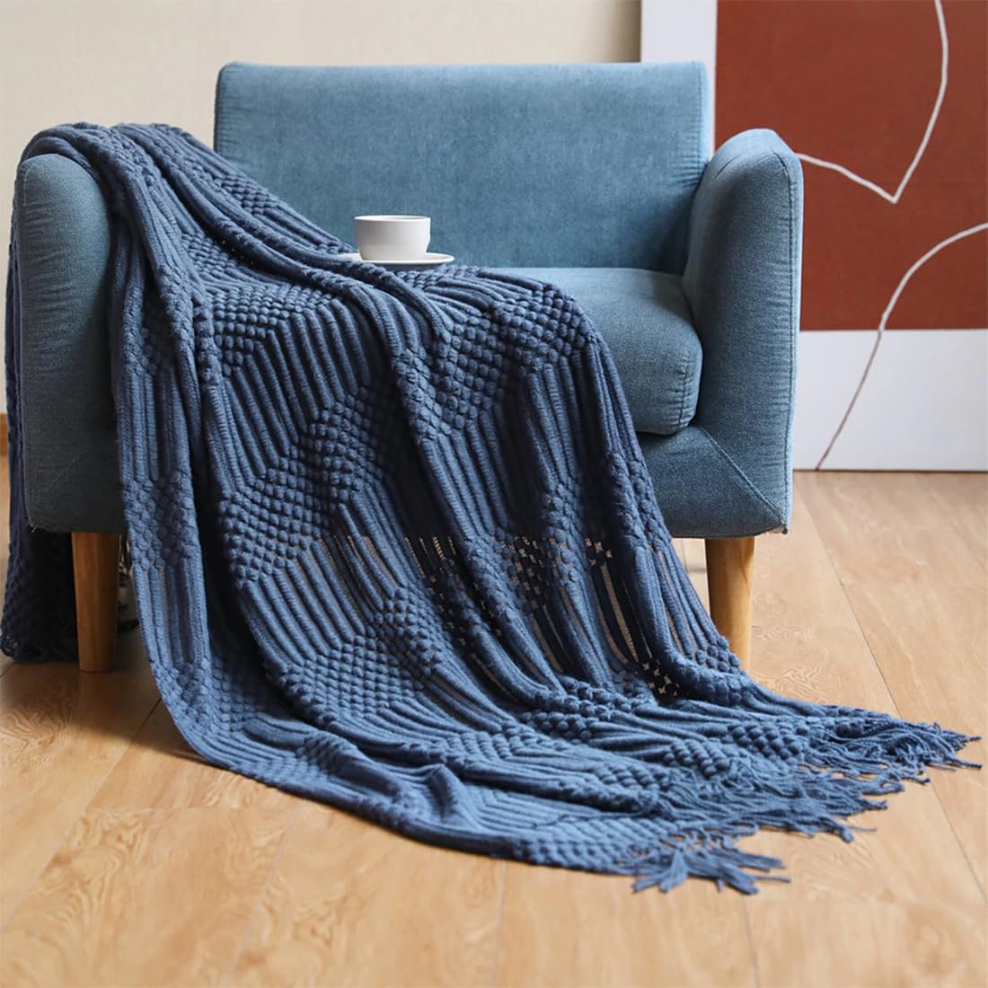 Striped Knit Fringe Throw Blanket 50x60 – 10 Colors