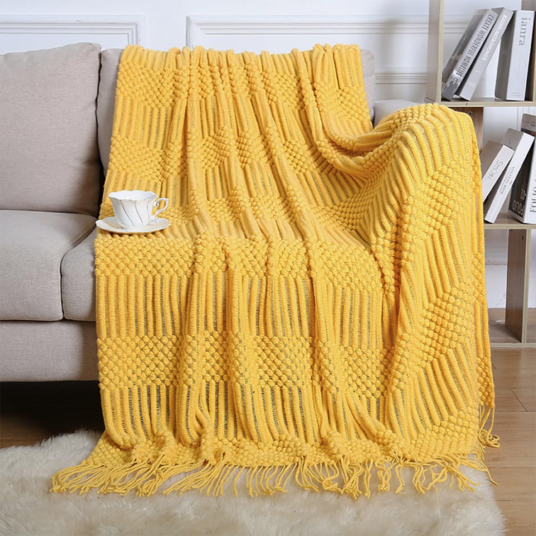 Striped Knit Fringe Throw Blanket 50x60 – 10 Colors