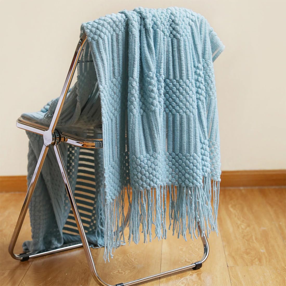 Striped Knit Fringe Throw Blanket 50x60 – 10 Colors