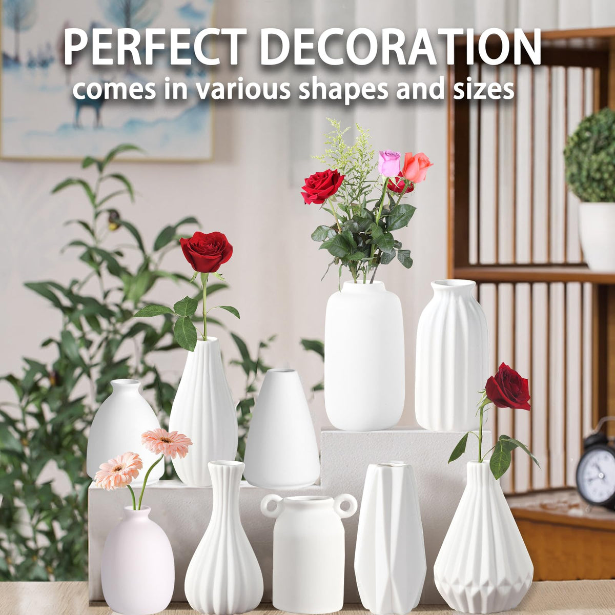 White Ceramic Bud Vase Set of 10 – Small 5" Mini Vases for Centerpieces