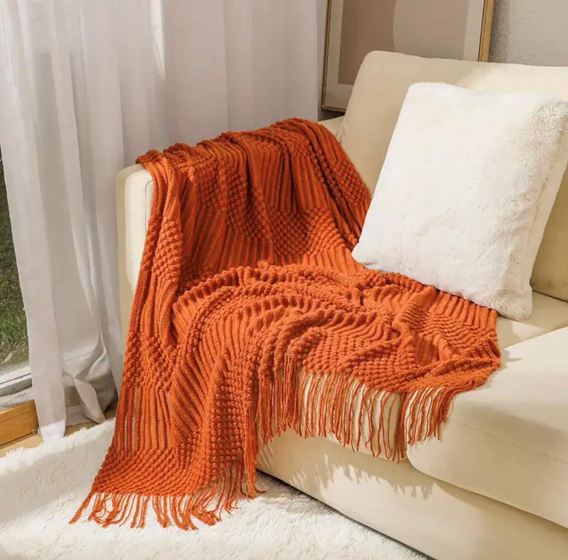 Striped Knit Fringe Throw Blanket 50x60 – 10 Colors