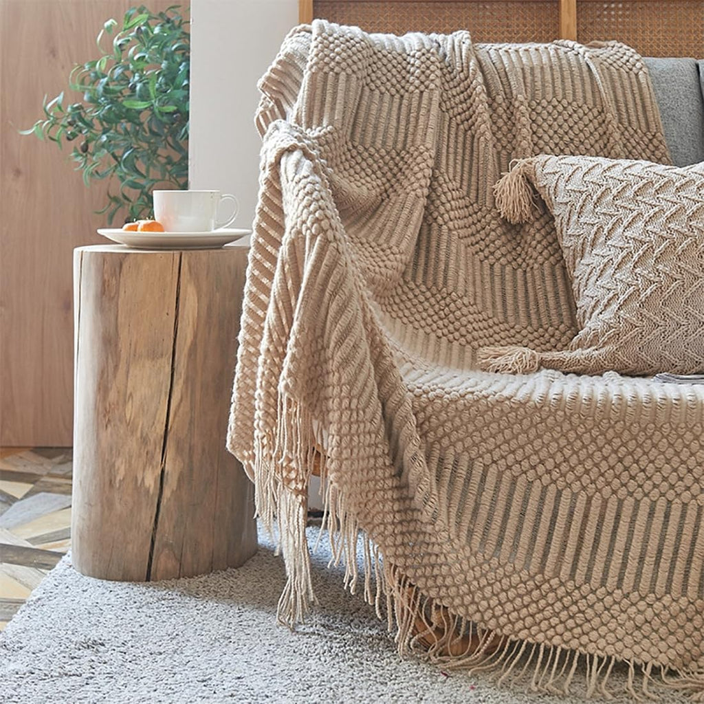 Striped Knit Fringe Throw Blanket 50x60 – 10 Colors