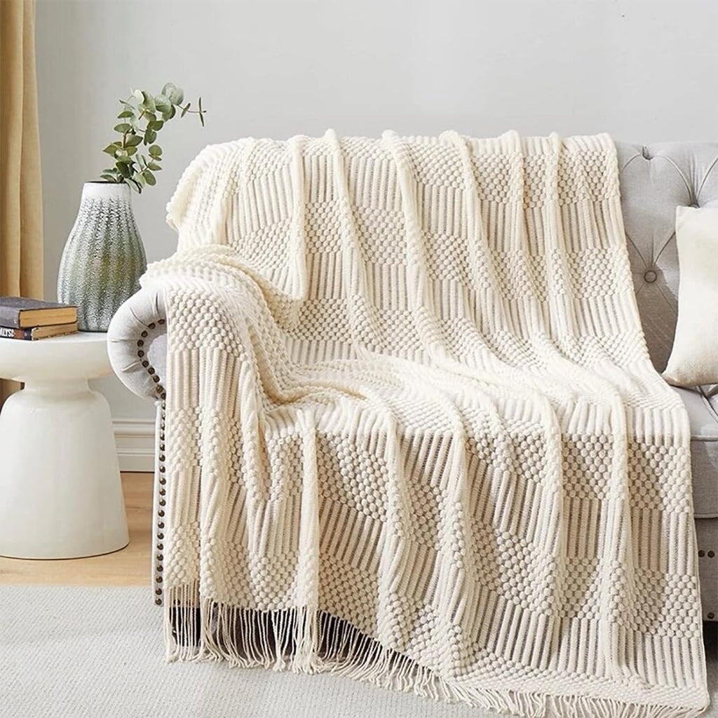 Striped Knit Fringe Throw Blanket 50x60 – 10 Colors