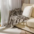 Checkered Knit Throw Blanket with Tassels, Brown, 50x60
